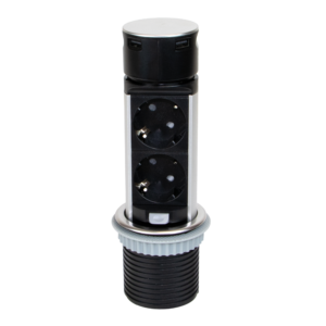 Multiconector Extraíble Vertikal Push 60 - Diámetro 60mm - 2 Enchufe Tipo Schuko - 2 USB Tipo A - Acero y Acero Inoxidable