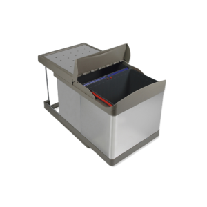 Contenedor de Reciclaje de Fijación Inferior y Extracción Automática en Mueble de Cocina - 2x16litros - Plástico y Acero inoxidable