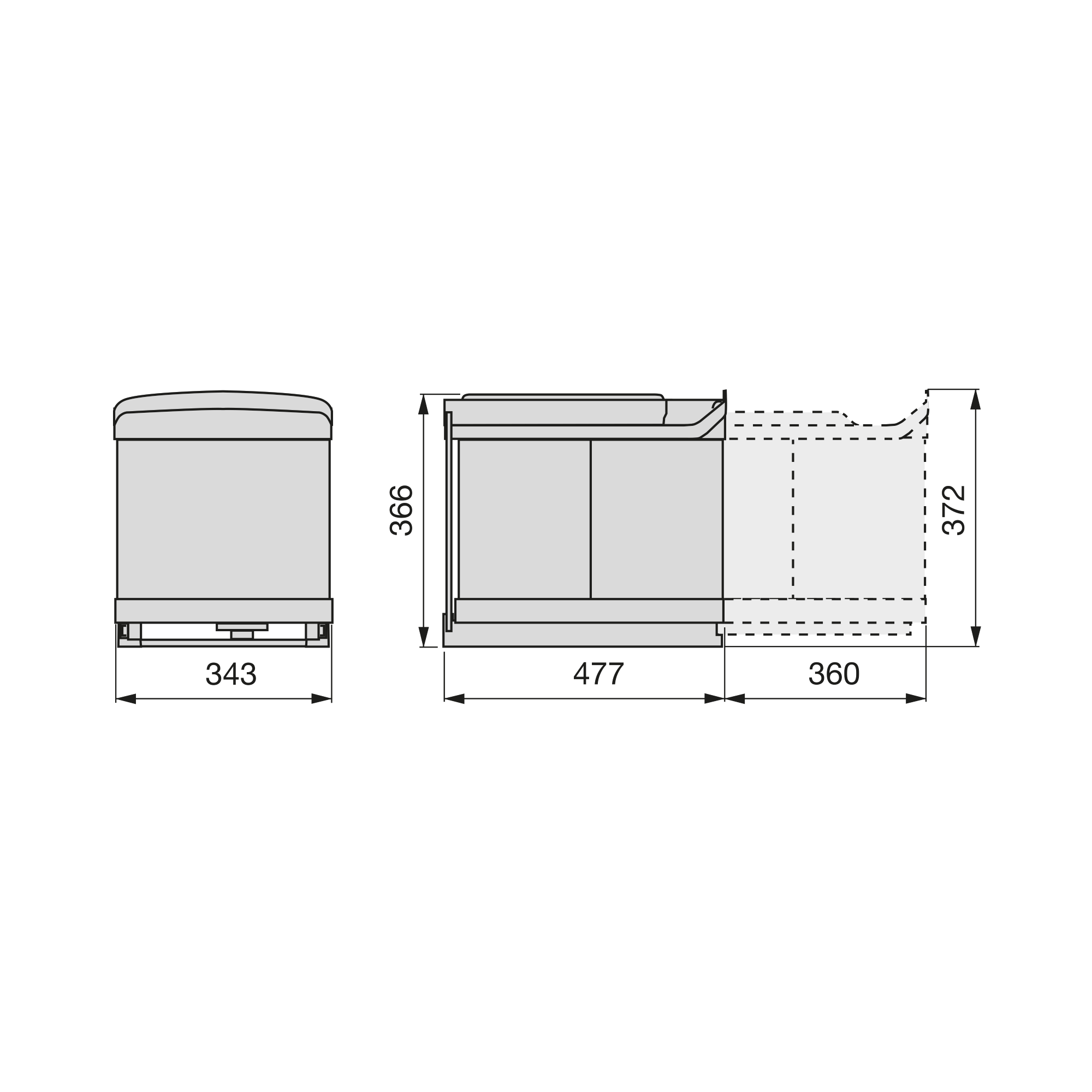 Contenedor de Reciclaje de Fijación Inferior y Extracción Automática en Mueble de Cocina - 2x16litros - Plástico y Acero inoxidable - Imagen 2