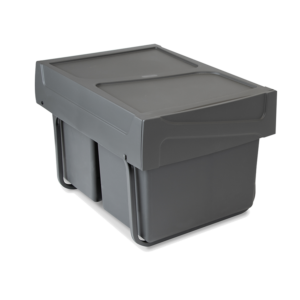Contenedor Reciclaje de Fijación Inferior y Extracción Manual en Mueble de Cocina - 2x15litros - Gris Antracita