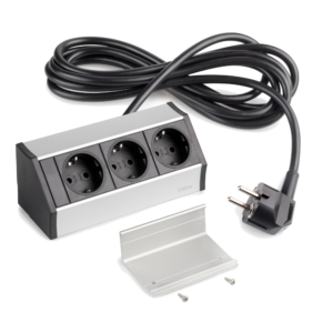Multiconector de Superficie V Dock - 3 enchufes Tipo Schuko - Aluminio Anodizado Mate