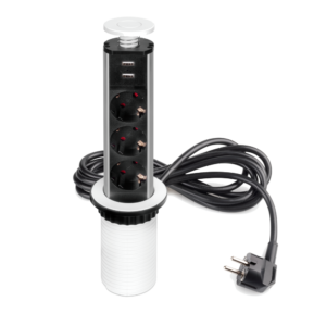 Multiconector Extraíble Vertikal - 3 Enchufes Tipo Schuko - 2 USB Tipo A - Aluminio Pintado Blanco