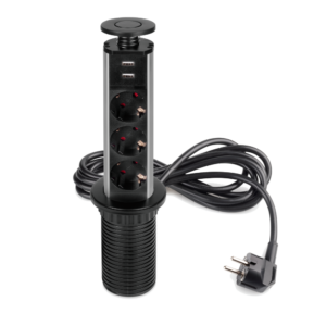 Multiconector Extraíble Vertikal - 3 Enchufes Tipo Schuko - 2 USB Tipo A - Aluminio Pintado Negro