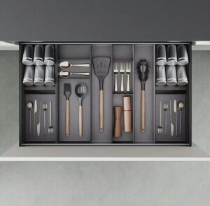 Organizador Orderbox para Cajón - 100x470mm - Acero y Madera - Gris Antracita
