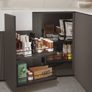 Apertura Izquierda - Rinconero Extraíble Angulo Titane para Muebles de Cocina - Acero y Madera - Gris Antracita