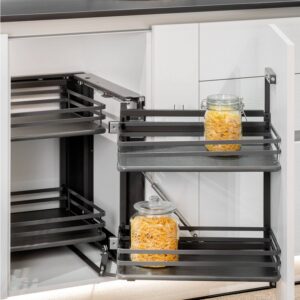 Sistema de Rincón Extraíble para Mueble de Cocina Titane - Acero y Madera - Gris antracita