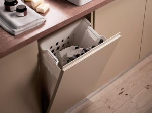 Cesto de Lavandería con Sistema de Puerta Abatible para módulo 45cm - Plastico Blanco y Acero
